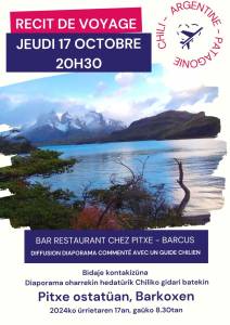 Patagonian eginiko bidajeaz izanen da gaüaldia Barkoxen